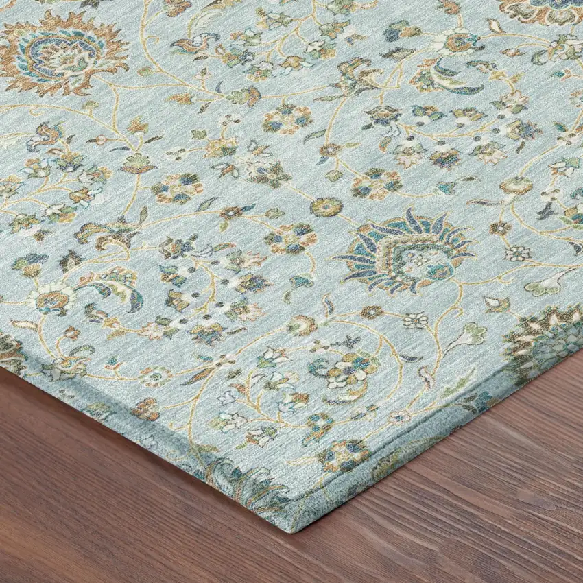 Sky Blue And Blue Floral Washable Indoor Outdoor Area Rug Photo 3