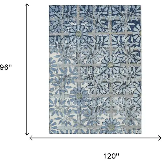 Sky Blue And Blue Floral Washable Indoor Outdoor Area Rug Photo 5