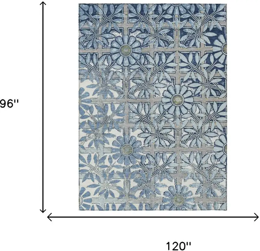 Sky Blue And Blue Floral Washable Indoor Outdoor Area Rug Photo 5