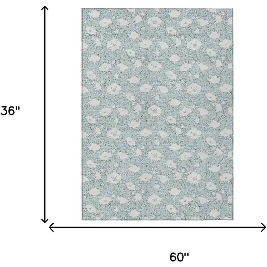 Sky Blue And Blue Floral Washable Indoor Outdoor Area Rug Photo 5