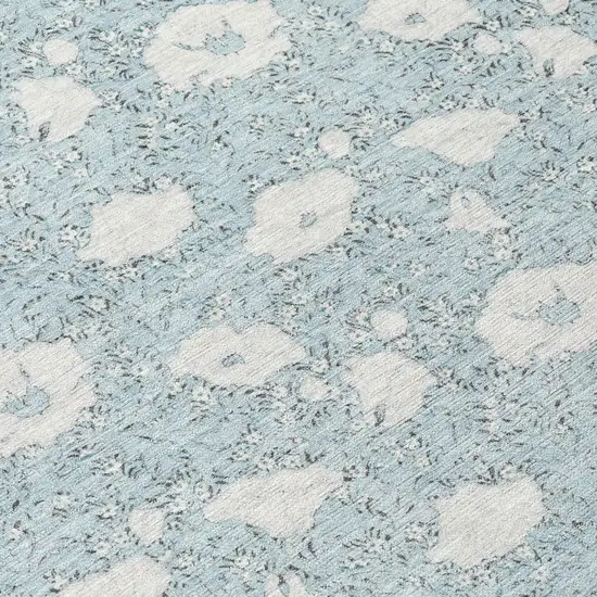 Sky Blue And Blue Floral Washable Indoor Outdoor Area Rug Photo 4