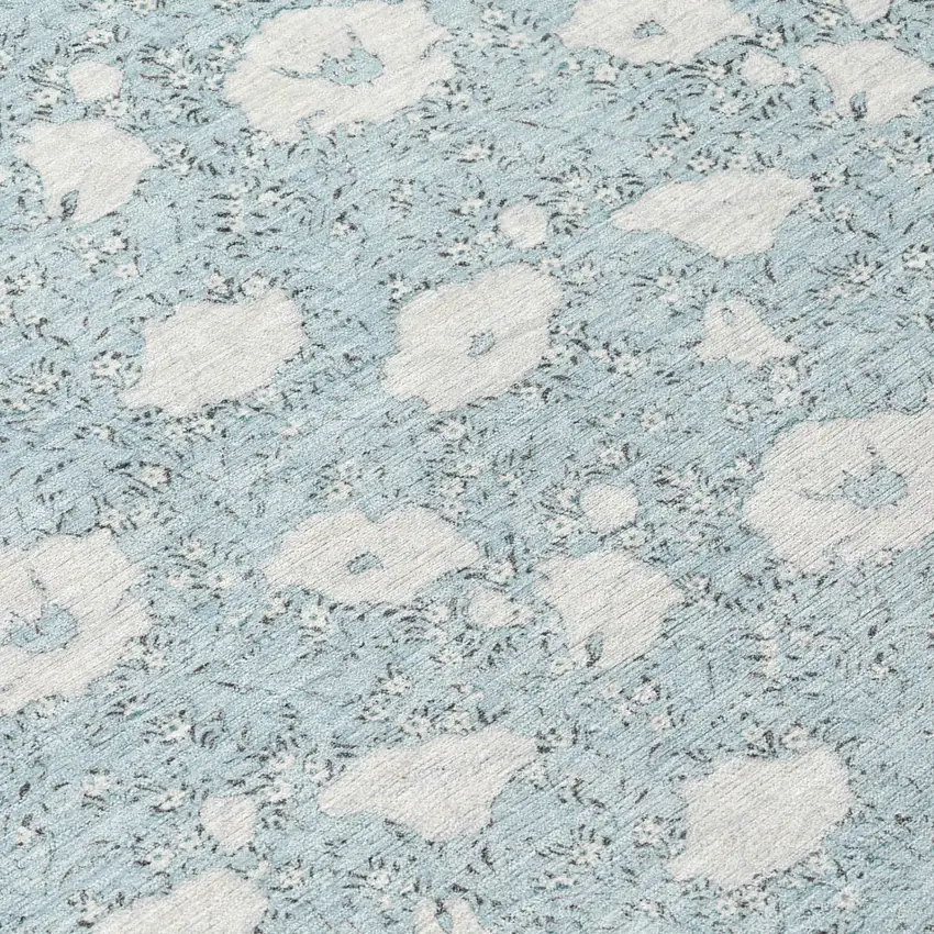 Sky Blue And Blue Floral Washable Indoor Outdoor Area Rug Photo 4