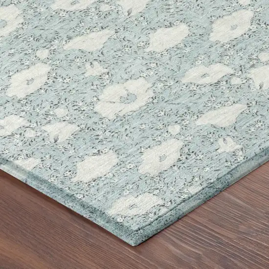 Sky Blue And Blue Floral Washable Indoor Outdoor Area Rug Photo 3