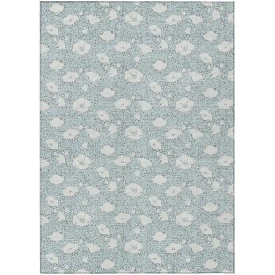 Sky Blue And Blue Floral Washable Indoor Outdoor Area Rug Photo 2