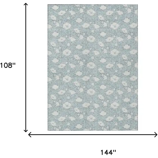 Sky Blue And Blue Floral Washable Indoor Outdoor Area Rug Photo 5
