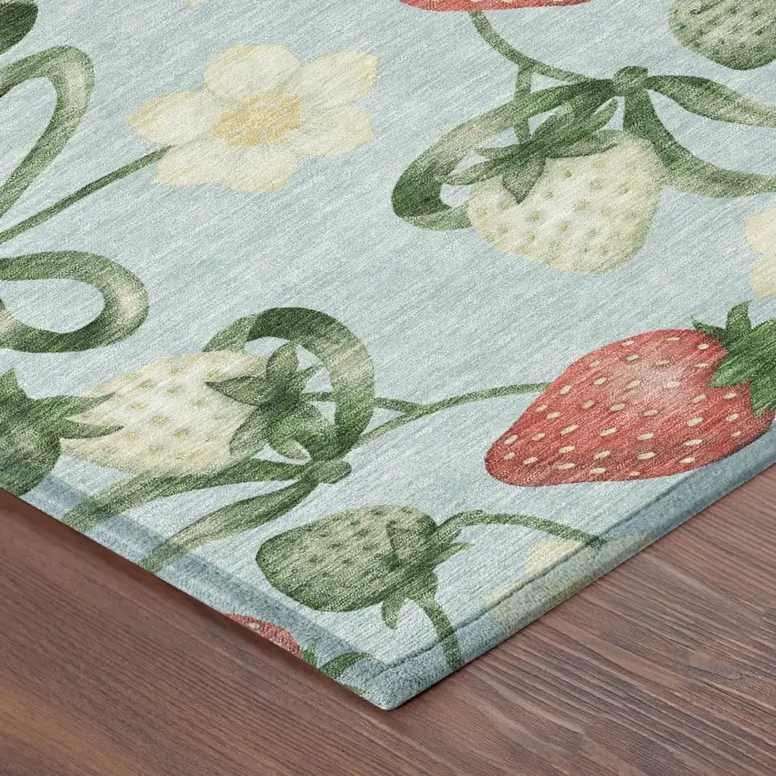 Sky Blue And Blue Floral Washable Indoor Outdoor Area Rug Photo 3