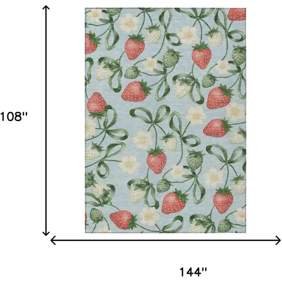 Sky Blue And Blue Floral Washable Indoor Outdoor Area Rug Photo 5