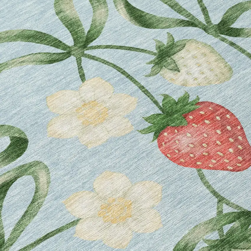 Sky Blue And Blue Floral Washable Indoor Outdoor Area Rug Photo 4