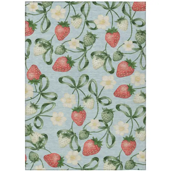 Sky Blue And Blue Floral Washable Indoor Outdoor Area Rug Photo 2