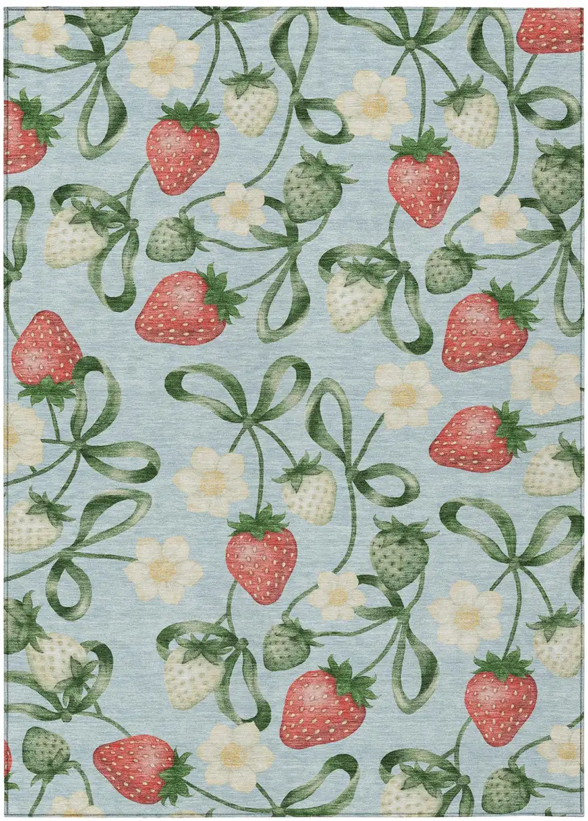 Sky Blue And Blue Floral Washable Indoor Outdoor Area Rug Photo 2