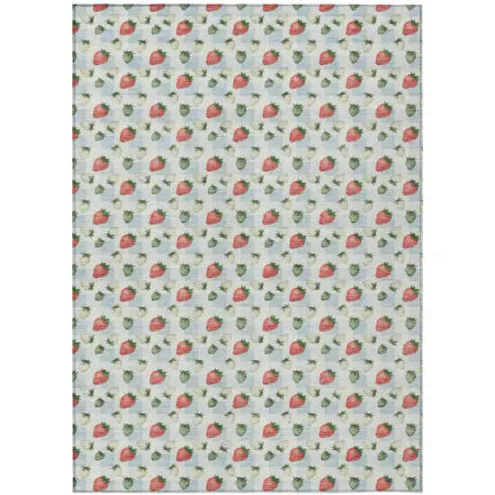 Sky Blue And Blue Floral Washable Indoor Outdoor Area Rug Photo 2