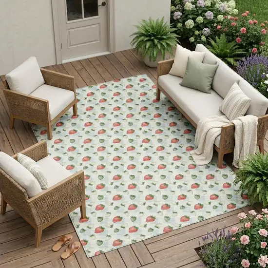 Sky Blue And Blue Floral Washable Indoor Outdoor Area Rug Photo 1