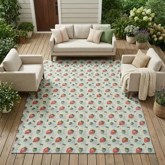 Sky Blue And Blue Floral Washable Indoor Outdoor Area Rug Photo 1