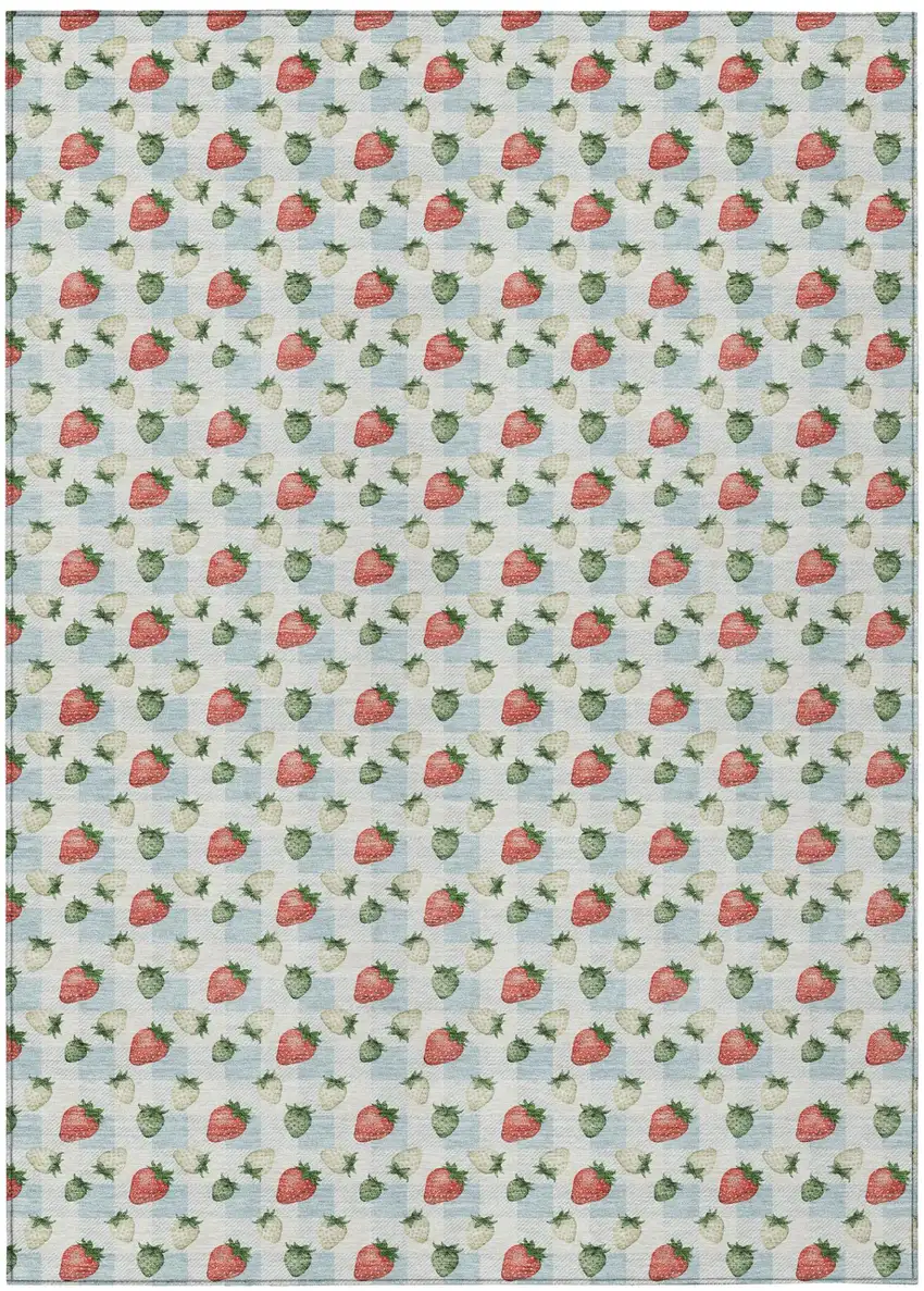 Sky Blue And Blue Floral Washable Indoor Outdoor Area Rug Photo 2