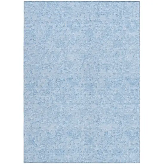 Sky Blue And Blue Floral Washable Indoor Outdoor Area Rug Photo 7