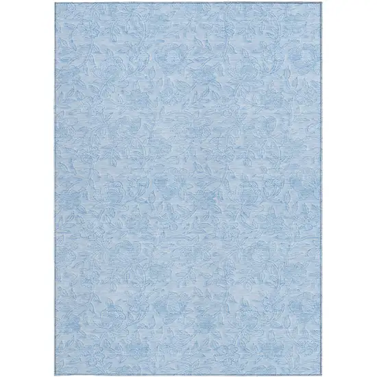 Sky Blue And Blue Floral Washable Indoor Outdoor Area Rug Photo 7
