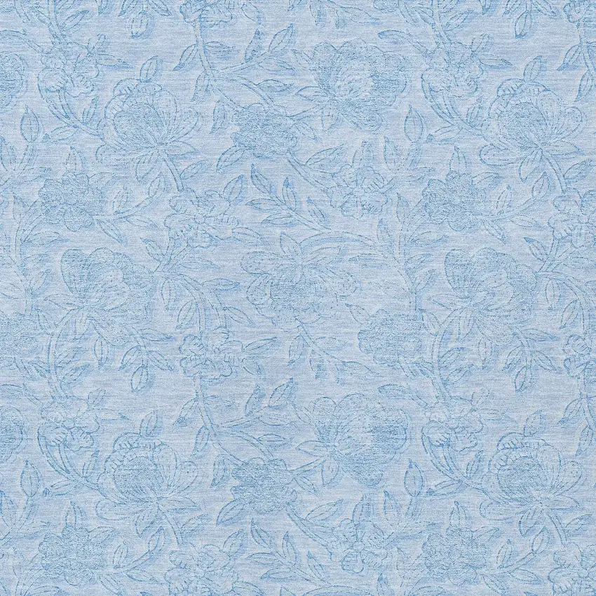 Sky Blue And Blue Floral Washable Indoor Outdoor Area Rug Photo 6