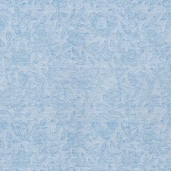 Sky Blue And Blue Floral Washable Indoor Outdoor Area Rug Photo 6