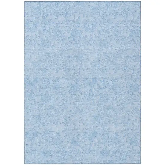 Sky Blue And Blue Floral Washable Indoor Outdoor Area Rug Photo 2