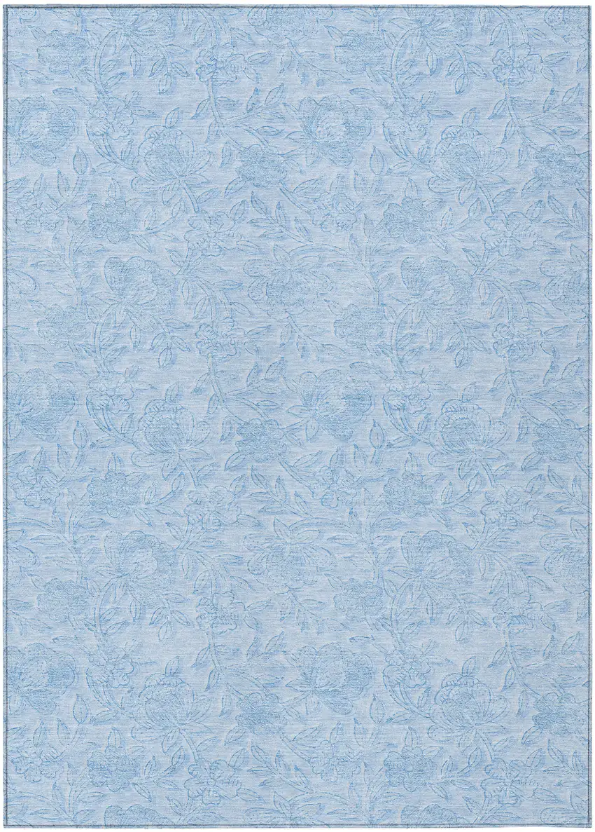 Sky Blue And Blue Floral Washable Indoor Outdoor Area Rug Photo 2