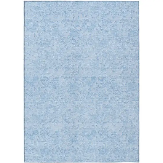 Sky Blue And Blue Floral Washable Indoor Outdoor Area Rug Photo 2