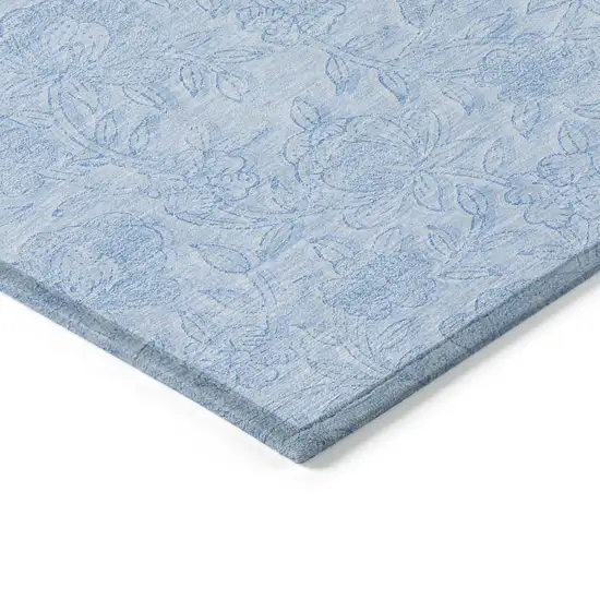 Sky Blue And Blue Floral Washable Indoor Outdoor Area Rug Photo 5