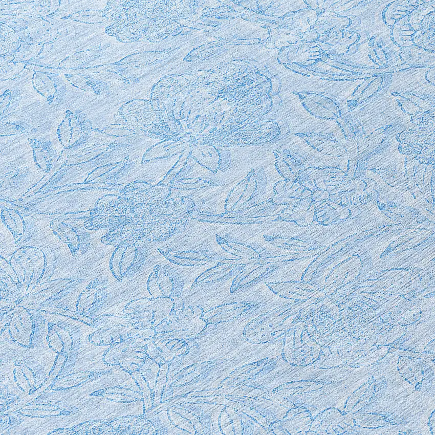 Sky Blue And Blue Floral Washable Indoor Outdoor Area Rug Photo 8