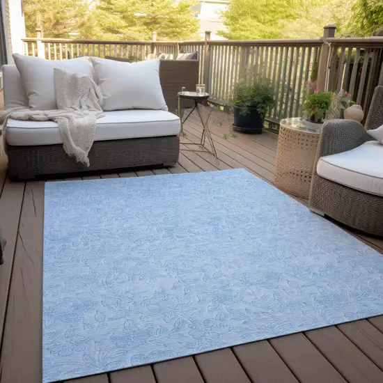 Sky Blue And Blue Floral Washable Indoor Outdoor Area Rug Photo 8