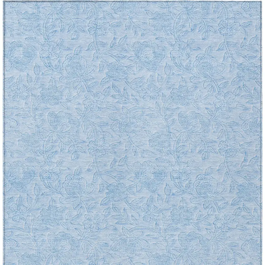 Sky Blue And Blue Floral Washable Indoor Outdoor Area Rug Photo 7