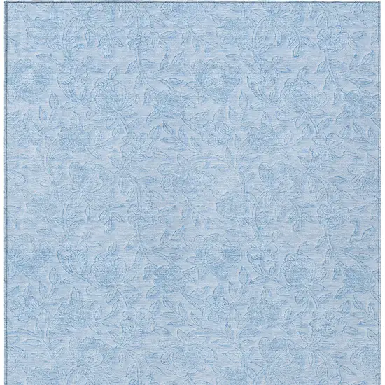 Sky Blue And Blue Floral Washable Indoor Outdoor Area Rug Photo 7
