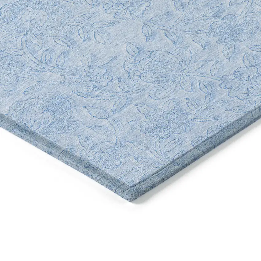 Sky Blue And Blue Floral Washable Indoor Outdoor Area Rug Photo 5
