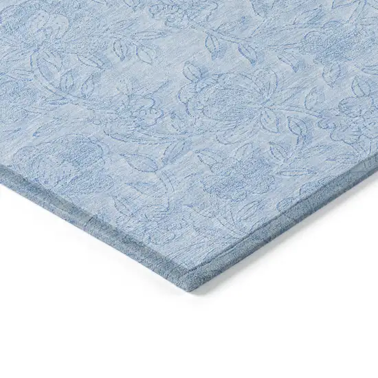 Sky Blue And Blue Floral Washable Indoor Outdoor Area Rug Photo 5