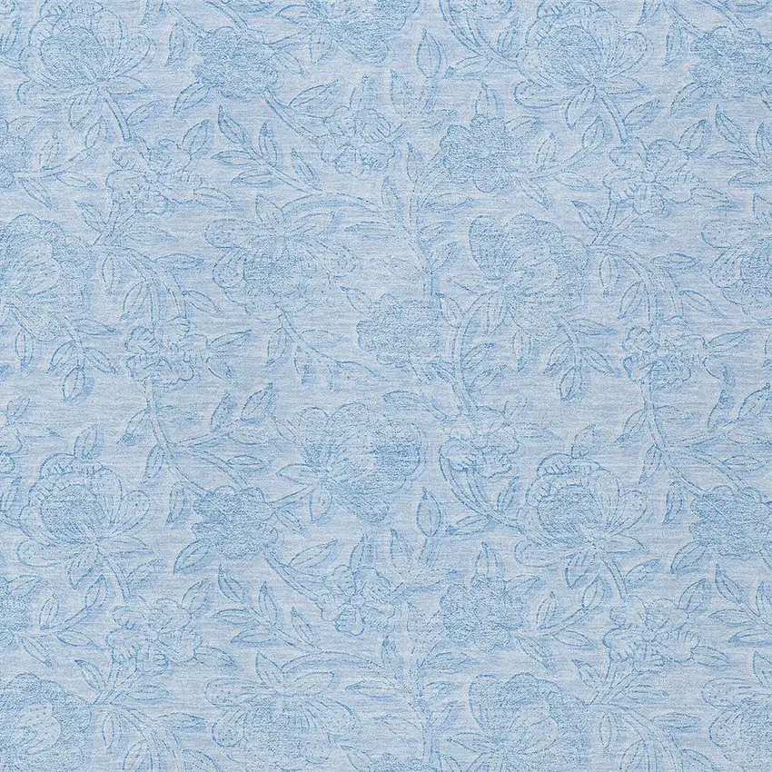 Sky Blue And Blue Floral Washable Indoor Outdoor Area Rug Photo 6