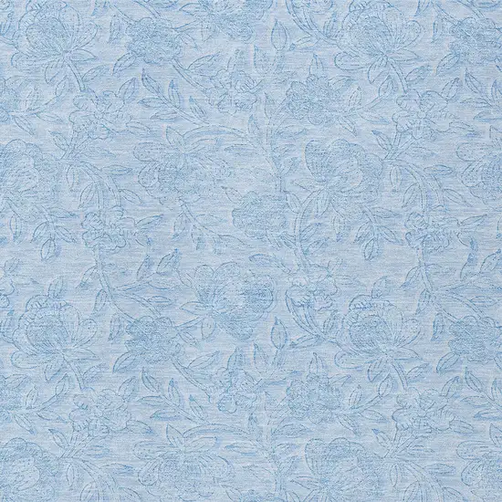 Sky Blue And Blue Floral Washable Indoor Outdoor Area Rug Photo 6
