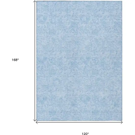 Sky Blue And Blue Floral Washable Indoor Outdoor Area Rug Photo 3