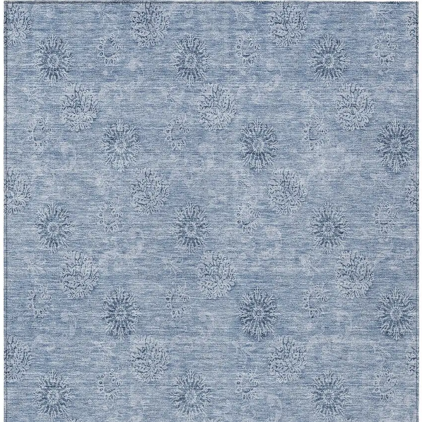 Sky Blue And Blue Floral Washable Indoor Outdoor Area Rug Photo 6