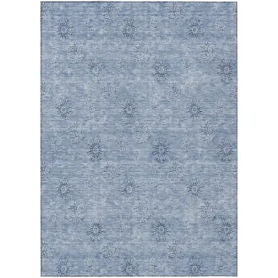 Sky Blue And Blue Floral Washable Indoor Outdoor Area Rug Photo 2