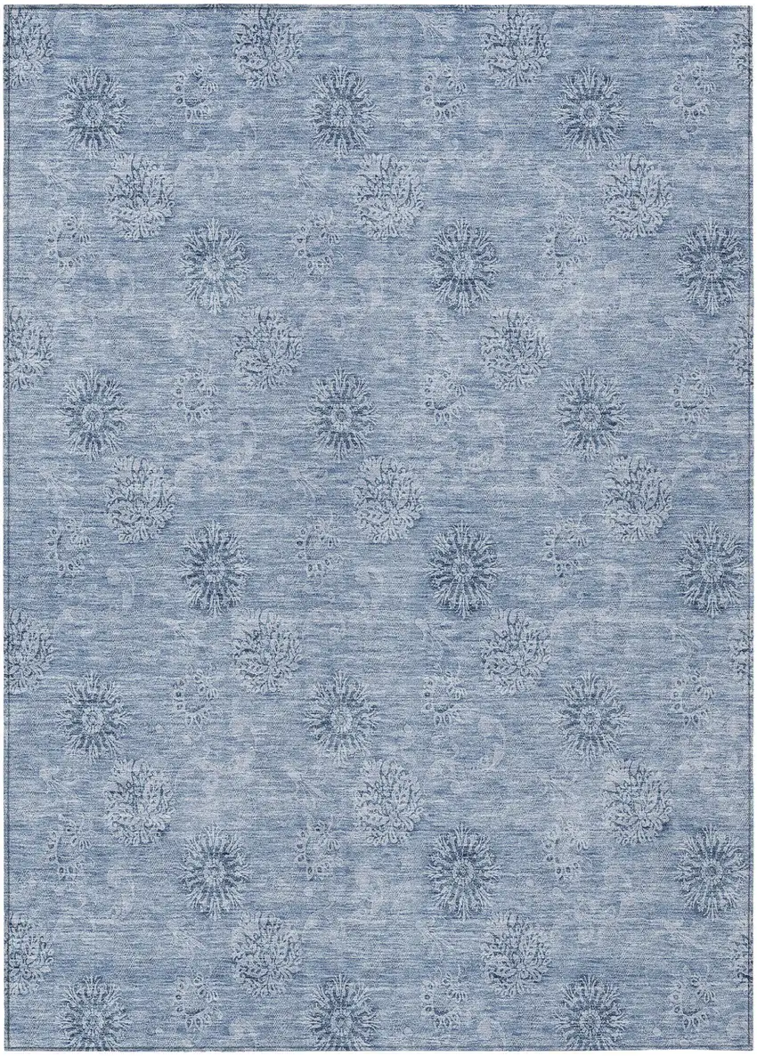 Sky Blue And Blue Floral Washable Indoor Outdoor Area Rug Photo 2
