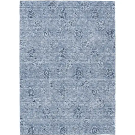 Sky Blue And Blue Floral Washable Indoor Outdoor Area Rug Photo 2