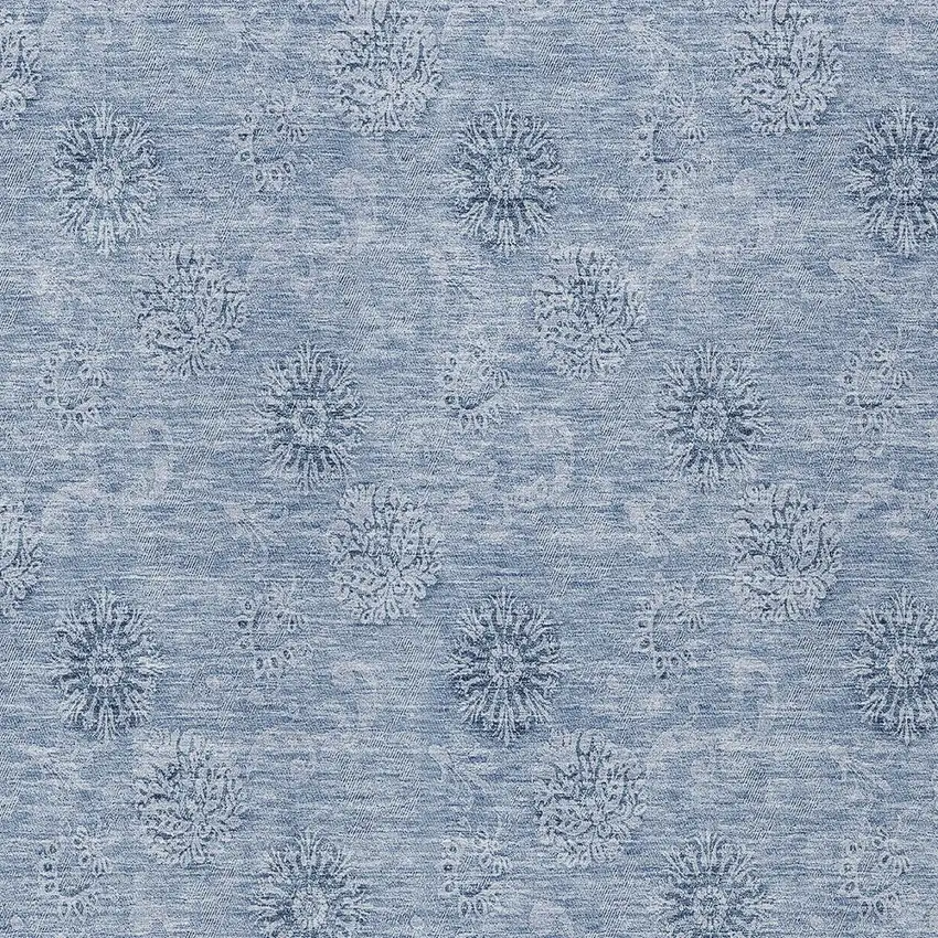 Sky Blue And Blue Floral Washable Indoor Outdoor Area Rug Photo 5
