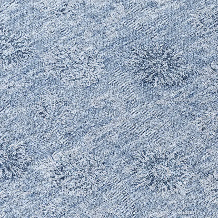 Sky Blue And Blue Floral Washable Indoor Outdoor Area Rug Photo 8