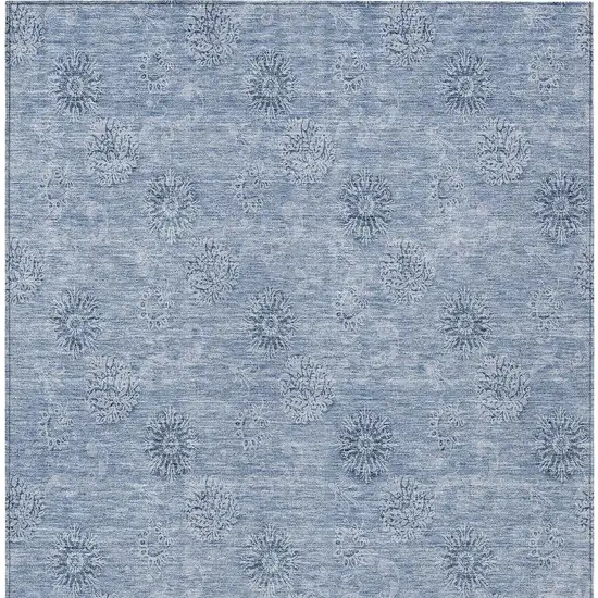 Sky Blue And Blue Floral Washable Indoor Outdoor Area Rug Photo 7