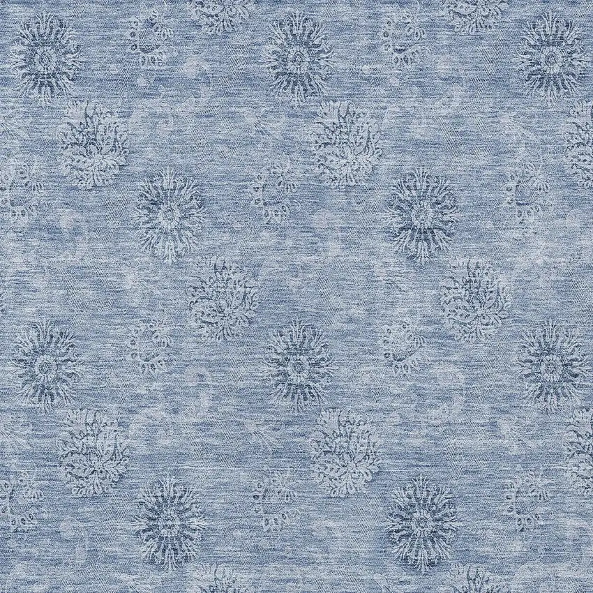 Sky Blue And Blue Floral Washable Indoor Outdoor Area Rug Photo 6