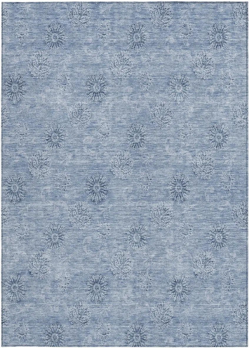 Sky Blue And Blue Floral Washable Indoor Outdoor Area Rug Photo 6