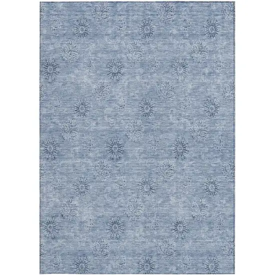 Sky Blue And Blue Floral Washable Indoor Outdoor Area Rug Photo 6