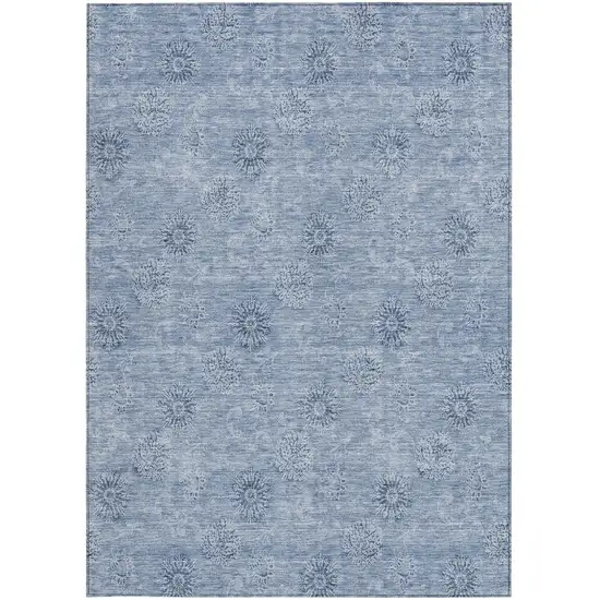 Sky Blue And Blue Floral Washable Indoor Outdoor Area Rug Photo 6