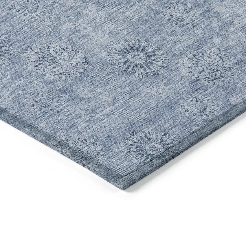 Sky Blue And Blue Floral Washable Indoor Outdoor Area Rug Photo 5