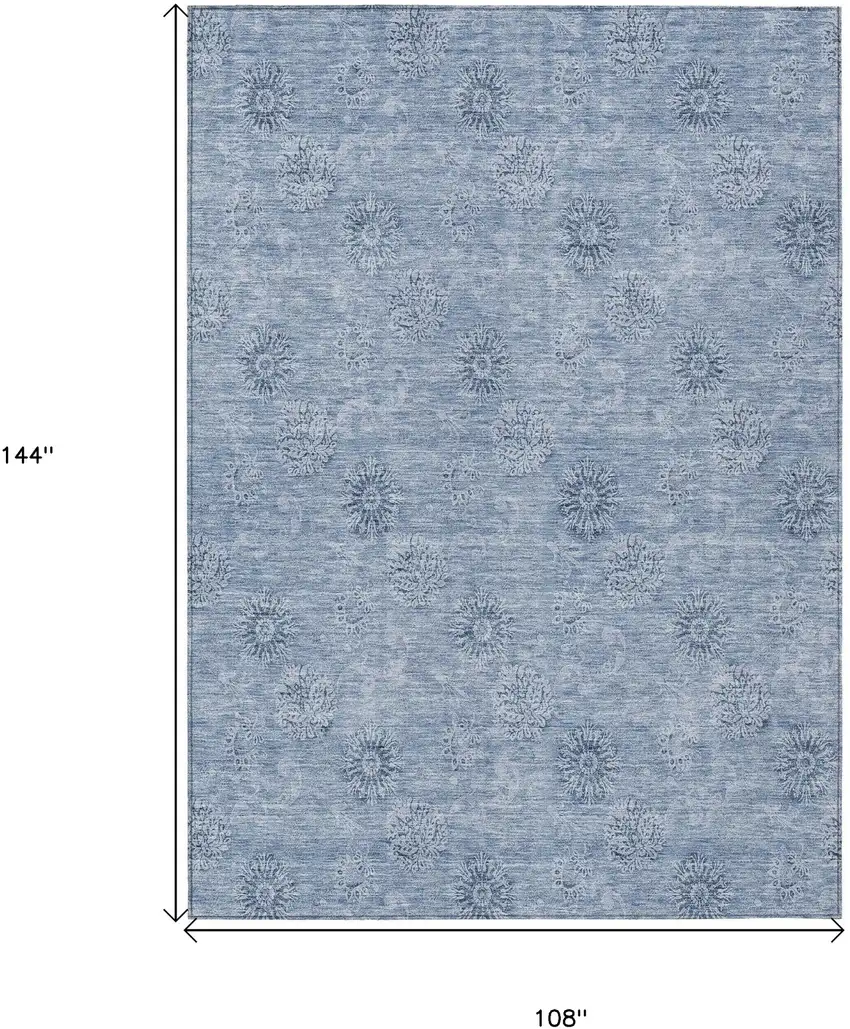 Sky Blue And Blue Floral Washable Indoor Outdoor Area Rug Photo 3