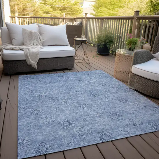 Sky Blue And Blue Floral Washable Indoor Outdoor Area Rug Photo 9
