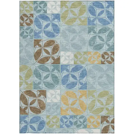 Sky Blue And Blue Geometric Washable Indoor Outdoor Area Rug Photo 3